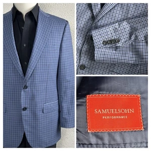 Samuelsohn Performance Herren 40R Wolle blau kariert Chirurgen Manschetten maßgeschneidert Designer - Bild 1 von 15