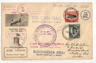 TIN CAN MAIL COVER---1937 POSTMARK--- READ DETAILS - Image 1 of 2