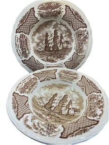 Fair Winds Historical Scenes Grand Turk Under Sail Staffordshire Set of 2 Bowls - Picture 1 of 5