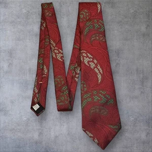 Oscar de la Renta Studio Vintage Paisley Tie Red Green Silk Blend 3.5" USA - Picture 1 of 7
