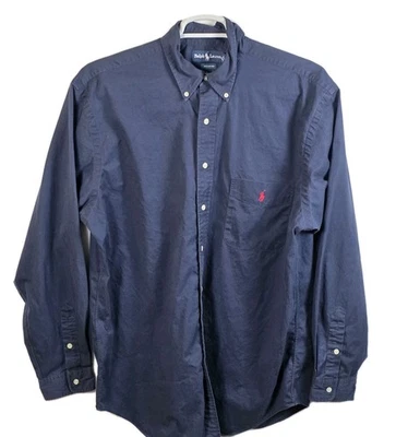 Camisa Polo Ralph Lauren Masculina Extra Grande - Alta Azul Marinho Manga Longa com Botões  - Imagem 1 de 4