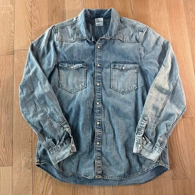 H&M & Denim Gris Azul Denim Perla A Presión Manga Larga Con Botones Para Hombre Grande Foto 1 de 4