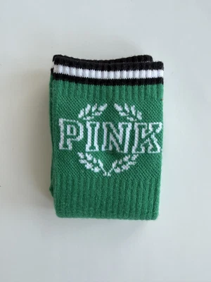 CALCETINES VICTORIA'S SECRET ROSA LOGO CREW VERDE BLANCO MEDIA PANTORRILLA TALLA ÚNICA 1 PAR NUEVOS Foto 1 de 2