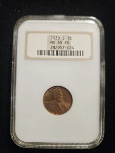 1930-S 1c Lincoln Head Wheat Penny Coin NGC OLD HOLDER MS65 RD - Picture 1 of 4