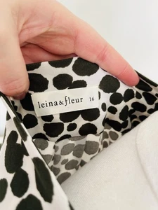LEINA & FLEUR 16 Women’s Khaki Green Spot Midi Dress Jersey V-Neck 3/4 Sleeve - Bild 1 von 14