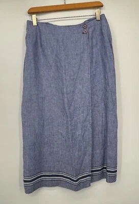 Falda Talbots Vintage Midi de Lino Talla 8 Estilo Envolvente Azul Cambray Costera Náutica Foto 1 de 4
