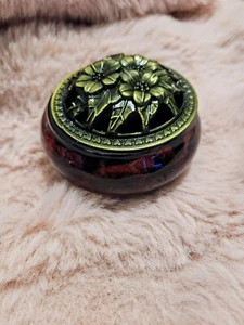 Red Ceramic Incense Burner with Brass Lid And Cones - Picture 1 of 10