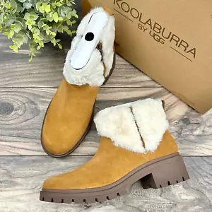 NIB Koolaburra by UGG Berea Fuzz Ortholite Ankle Boots Suede Chestnut 9 - Picture 1 of 12