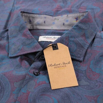 Camisa Deportiva Robert Stock Nueva Con Etiquetas Informal Con Botones Talla XXL Azul Algodón Cachemira Foto 1 de 4