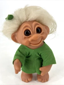 Muñeca Thomas Dam Troll Vintage 1977 Original 8" 604 Vestido de Fieltro Verde Pelo Blanco - Imagen 1 de 12