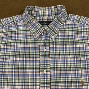 POLO RALPH LAUREN Mens Blue Green Plaid Logo Button Down Oxford Shirt 2XLT - Picture 1 of 5