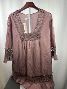 NWT Cute Options Womens Square Neck 3/4 Sleeve Lace Tunic Blouse Red Size Medium - Picture 1 of 4