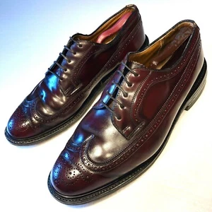 Vtg 60's Burgundy Genuine SHELL CORDOVAN Dress Shoe Wing Tip Brogue Oxfords 10.5 - Picture 1 of 10