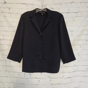 VTG Yansi Fugel Black Unlined Button Front 3/4 Sleeves Blazer Suit Jacket M - Picture 1 of 11