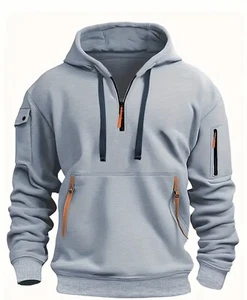 Men’s Pullover Hoodie Quarter Zip Sweatshirt - Picture 1 of 4