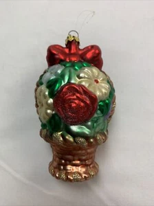 Cesta brillante ramo de flores adorno navideño de vidrio Department 56 coleccionable - Imagen 1 de 7