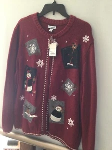 Suéter Croft & Barrow Mujer Talla 2X Rojo Cremallera Bordado Muñeco de Nieve Nuevo Con Etiqueta - Imagen 1 de 14
