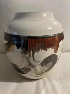 Vtg 1979 Artist “Tobias Weissman” Glazed Inlaid Clay Handmade Vase Signed 10"x9" - Picture 1 of 15