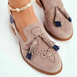 Damen Pumps Halbschuhe flach Quaste Schule Retro spitz Schuhe Arbeit Slipper Freizeit - Bild 1 von 4