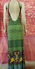 Rubber Ducky Productions Green Multicolor Crisscross Maxi Dress Backless Size M?