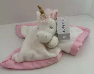 Carters Security Blanket White Unicorn Pink Mane Fleece Blanket Baby Lovey New - Picture 1 of 5