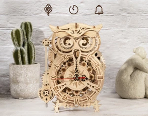 Madera búhos reloj rompecabezas 3D rompecabezas hobby manualidades modelo madera cumpleaños - Imagen 1 de 9