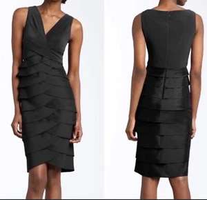 Adrianna Papell Black Cocktail Dress Tiered Ruffles Knee Length Sleeveless 14W - Picture 1 of 10