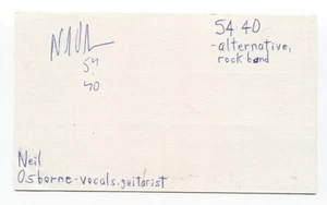 Neil Osborne Signed 3x5 Index Card Autographed Signature 54-40 Band - Picture 1 of 2