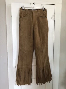 Vintage 70er Jahre Wildleder Lederhose mit Fransen Gr. 29x31 Groovy Disco gefüttert  - Bild 1 von 8