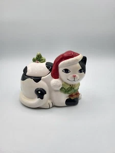 Russ Christmas Black White Calico Cat Sugar Bowl READ - Picture 1 of 6