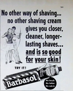 Suavizador de barba sanitario Barbasol 1951 vintage años 50 anuncio impreso pareja tiro con arco - Imagen 1 de 1