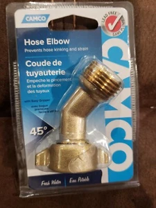 Camco 22605 45 Degree Brass Water Hose Elbow with Gripper 1PC - Bild 1 von 2