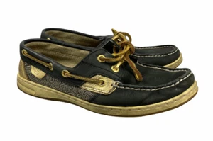 Sperry Top Sider Leather Black and Gold Boat Shoe Womens Size 7.5 9288374 - Picture 1 of 10