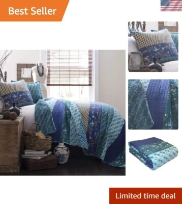 Lujoso paquete de edredón King de algodón - Juego reversible de 3 piezas con patrón de pavo real Foto 1 de 4