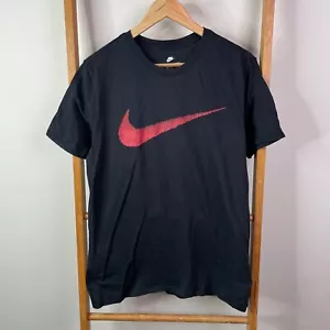 Nike Hangtag Swoosh Shirt Mens Large Black Graphic Print Crew Neck Short Sleeve - Picture 1 of 11