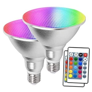 2 Pack RGB PAR38 Flood Light Outdoor with Remote, 30W=90W, Waterproof Silver - Picture 1 of 7