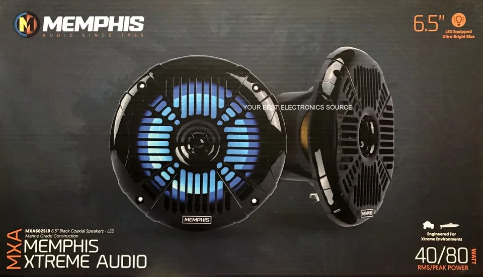 NEW Memphis Audio MXA602SLB 6.5" Marine Audio w/ LED's, 2-Way Speakers 6-1/2"