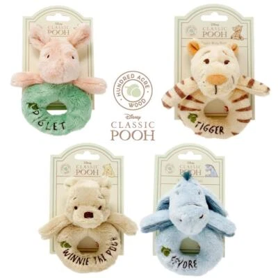 Winnie the Pooh Soft Toy Ring Rattle Disney Classic Eeyore, Piglet, Tigger, Baby
