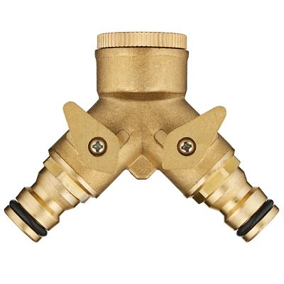 Brass 3/4" Double Garden Tap Adapter, 2-Way Hose Splitter Connector - Image 1 of 4