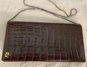 EUC Pierre Cardin Alligator Crocodile Clutch Purse Bag Vintage Brown Leather 70s - Picture 1 of 11