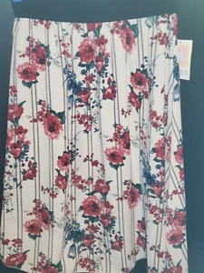 LuLaRoe Lola Skirt Medium White W/Black Stripes Red & Green Floral black lining - Picture 1 of 6