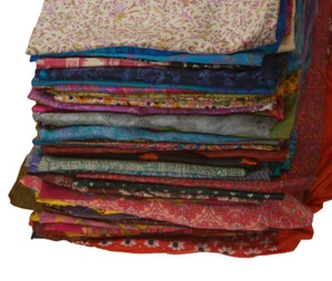 Recycled Used bulk sarees Pure Silk Printed Indian Sari Fiber Art Craft Fabric - Picture 1 of 8