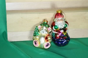 bag #7 vintage large santa and teddy bear blown glas Christmas ornaments - Picture 1 of 2