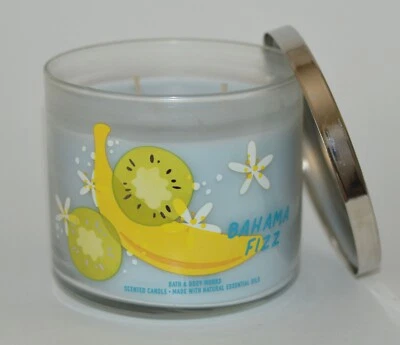 BATH & BODY WORKS BAHAMA FIZZ SCENTED CANDLE 3 WICK 14.5OZ LARGE KIWI PINEAPPLE - Image 1 of 4