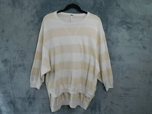 Free People Sweater Womens XS Small Tan Stripe Nautical Slouchy Tunic Pullover - Picture 1 of 10