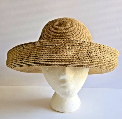 ERIC JAVITS Tan Sun Hat Squishee Straw Packable Travel 4" Wide Brim UPF 50+ - Image 1 of 4