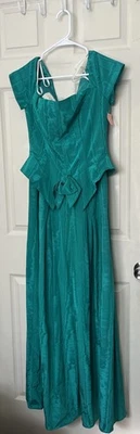 Vestido De Colección Loralie Largo Formal Tafetán Verde Azulado Peplum Para Mujer 8 Nuevo Con Etiquetas Años 80’s Foto 1 de 4