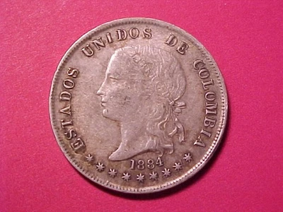 COLOMBIA 50 CENTAVOS SILVER 1884 NICE DETAIL - Image 1 of 2