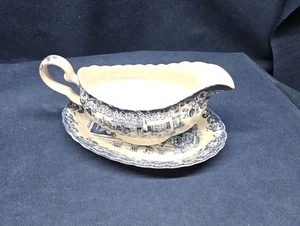 Seltene Vintage Johnson Brothers "Blue Coaching Scenes" Sauciere mit Unterteller  - Bild 1 von 9