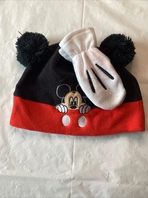 DISNEY Mickey Mouse Toddler Blk & Red Winter Hat  With Tassel Ears & Mittens - Image 1 of 3